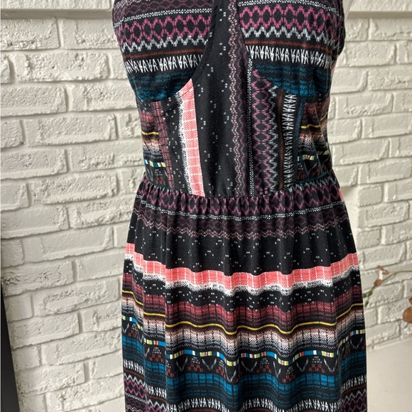 Striped Black Maxi Sundress with Pink and Teal Accents Size Medium - Picture 5 of 6